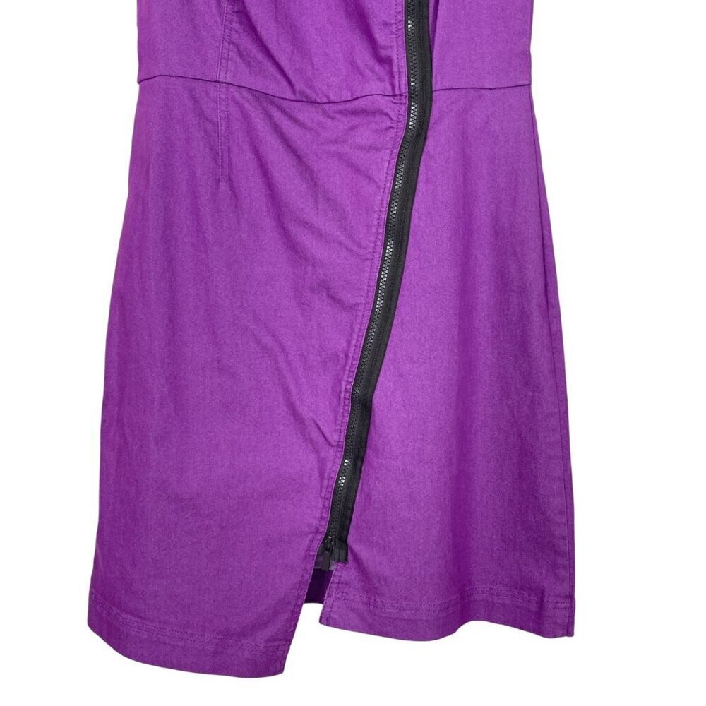 W BY WORTH COTTON CANVAS PURPLE FRONT ZIPPER SHEATH DRESS - Picture 6 of 9
